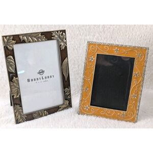 Lot of 2 Decorative Picture‎ Frames – 4x6 Leaf Metal Frame & Orange Floral Frame